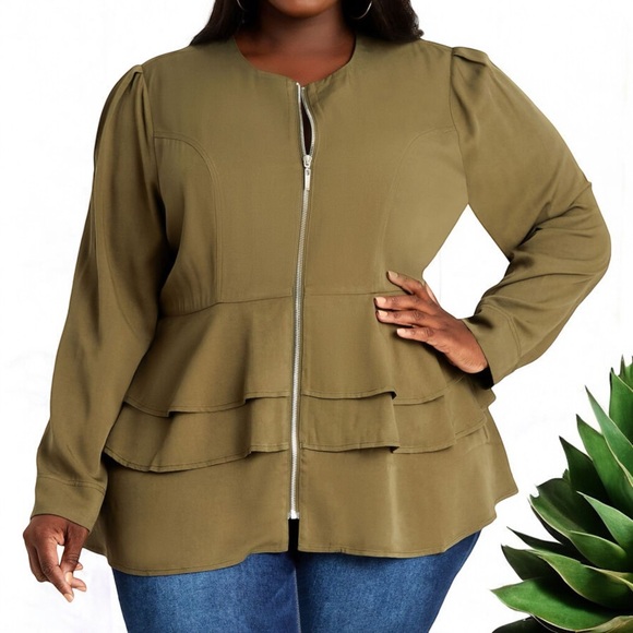 Ashley Stewart Tiered Ruffle Lightweight Bomber Jacket - Picture 6 of 13